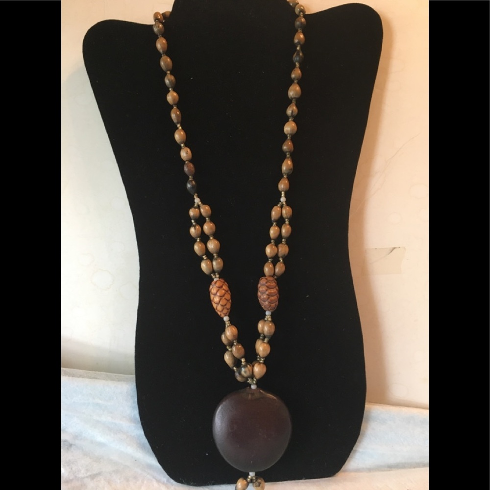 Tree pod necklace with pine cone accents